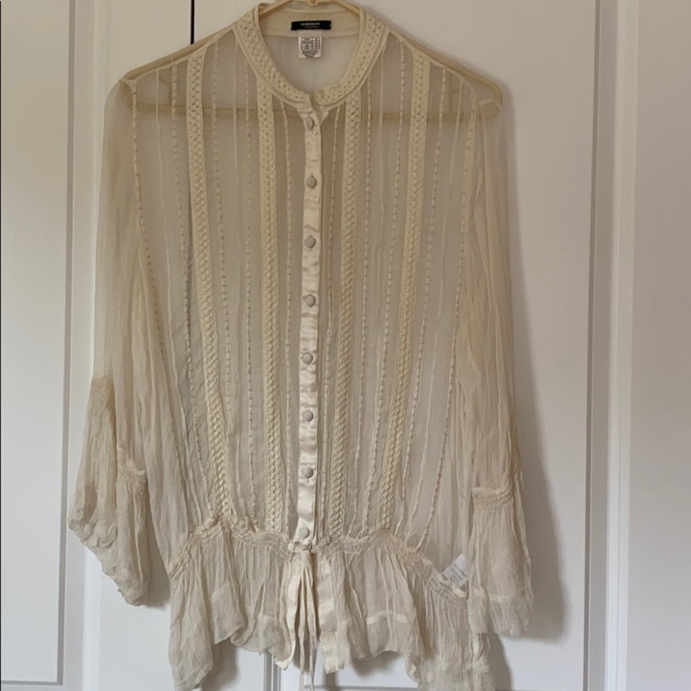 Zadig & Voltaire Cream Sheer Button-Front Peasant Blouse